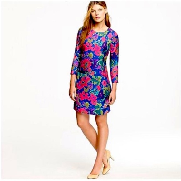 ❌SOLD❌ JCREW JULES BRIGHT FLORAL SHIFT DRESS SIZE 0 POCKETS - Picture 2 of 9